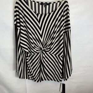 Leighton Woman's Top Sz Xl Large Black/White Stripe Long sleeve Poly & Spandex